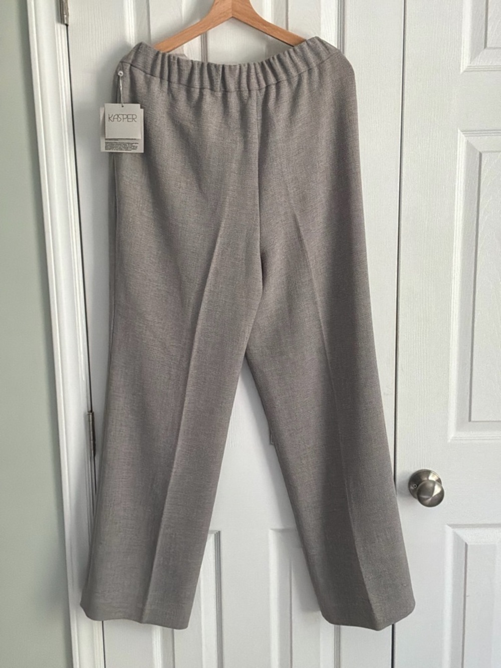 Kasper Light Gray Textured Pull-On Pants Size L